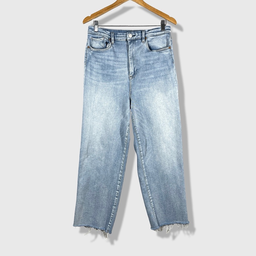 BlankNYC The Baxter Jeans Women 31 Blue Ribcage Straight Leg Raw Hem Boho Grunge